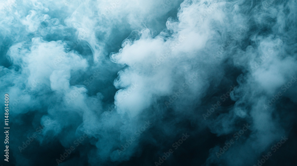 Poster mysterious swirling fog envelops a darkened environment creating an eerie atmosphere.