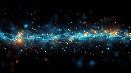 Obraz premium A photostock-style background image with a technology theme,. The color scheme is dominated by shades of blue and black, creating a sleek and modern look.