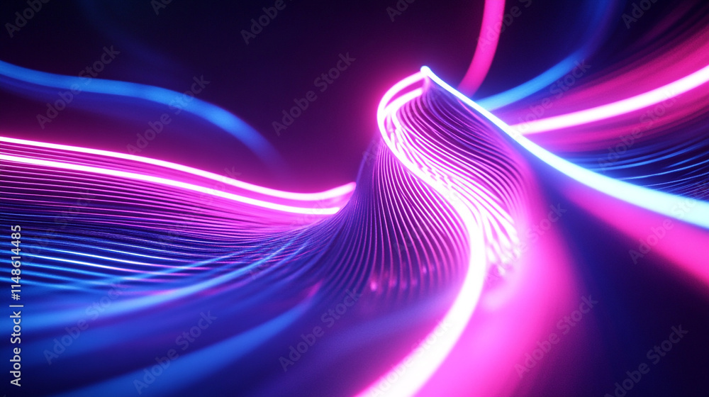 Poster colorful light waves create mesmerizing patterns in a digital space.