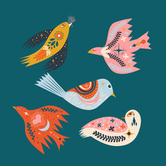 Folk Art Animal Bird Design Element
