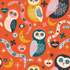 Folk Art Seamless Pattern Illustration