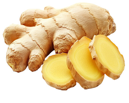 Fresh ginger root slice isolated on white background