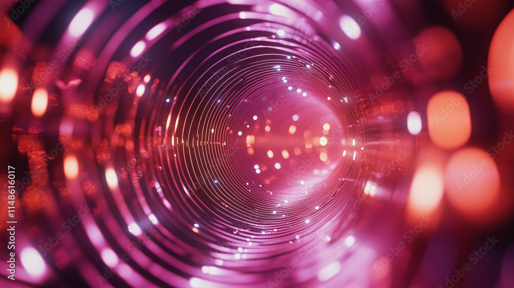 Poster abstract tunnel with vibrant lights creating mesmerizing depth effect.