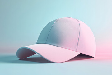Fototapeta premium Pink baseball cap on pastel gradient background