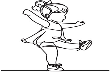 illustration of little dancing girl in one line style vector illustration