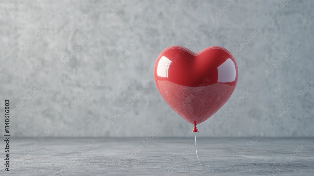 Aufkleber glossy red heart balloon floating against concrete background in studio setting