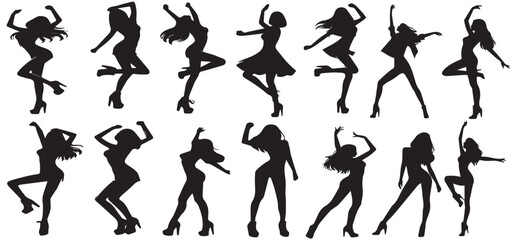 Silhouettes of sexy beautiful women dancing pose vector 