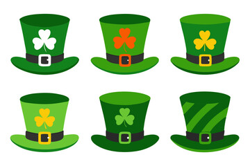 6 different styles of leprechaun hats vector illustration