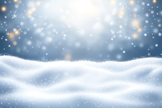 Winter Wonderland Snowy Landscape Background with Falling Snowflakes and Bokeh Lights