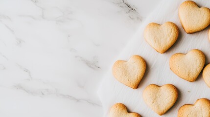 Freshly Baked Heart-Shaped Cookies on a Marble Surface for a Sweet Celebration