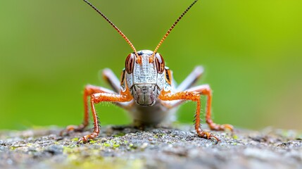 Fototapeta premium Close-up of a grasshopper on a mossy surface.