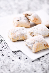 Stollen Bites on bright background. Soft focus. Close up.