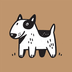 Funny bull terrier illustration in bold black lines, minimalistic style
