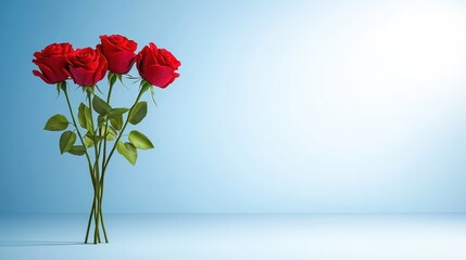 Obraz premium Vibrant Red Roses in a Minimalist Style on a Soft Blue Background