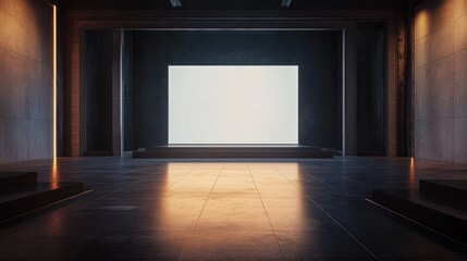 Futuristic Concrete Hallway with Bright Screen