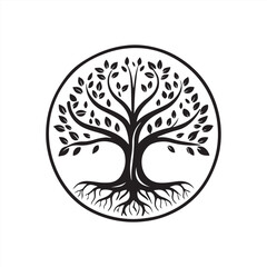 tree silhouette vector line art logo design
