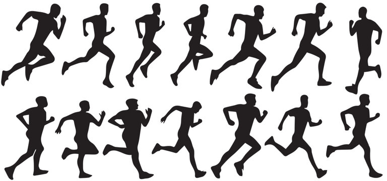 Runner silhouette men collection vector illustration. Isolated on white background 