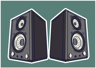 Set of different sound speakers, subwoofer, acoustic audio for concert or home cinema stereo system