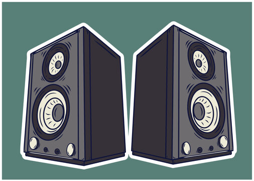 Set of different sound speakers, subwoofer, acoustic audio for concert or home cinema stereo system
