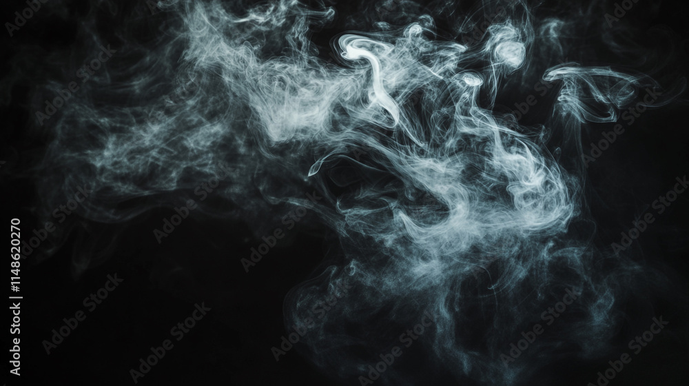 Poster smoke wisps floatingracefully in dark background creating abstract art.
