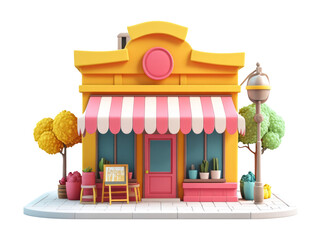 Colorful Cartoon Style Storefront Isolated on Transparent Background