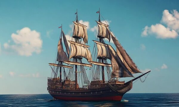 A moderate sailing boat moving in the sea.