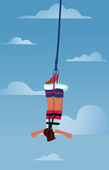 Woman Hanging bungee jumping off a cliff, capturing the thrill and excitement of extreme outdoor adventure sports, Vector, Illustration