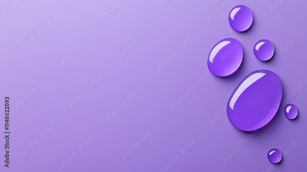 Poster purple droplets on a smooth surface with soft gradient background