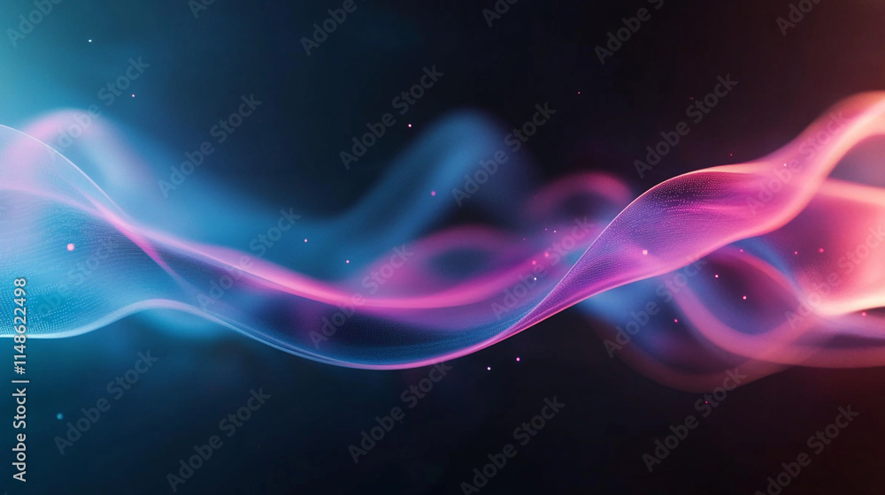 Poster colorful abstract waves create a dynamic visual flow in a dark background.