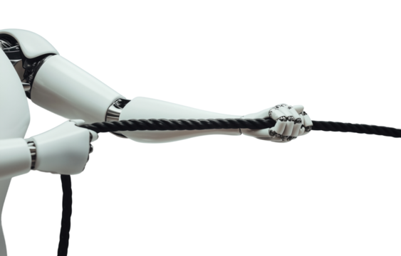 Robot Holding Rope in Action isolated on white or transparent background, png clipart, design element