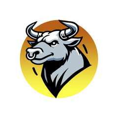 a drawing of a bull with a yellow and orange background