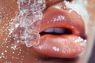 Fototapeta premium Valentine's day glamour opulent lips drenched in sparkling essence indoor studio beauty closeup luxury concept