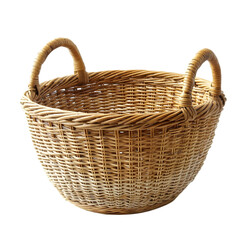 Obraz premium Rustic Wicker Basket Empty Storage Container Home Decor Handmade Woven Light Brown O