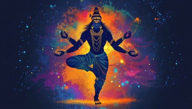 Lord Shiva'S Thandav Dance Pose Celebrated During Maha Shivratri Festival In India Showcasing The Indian God'S Happy Mahashivratri.