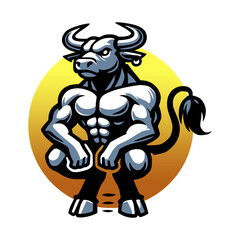 a drawing of a bull with a yellow and orange background