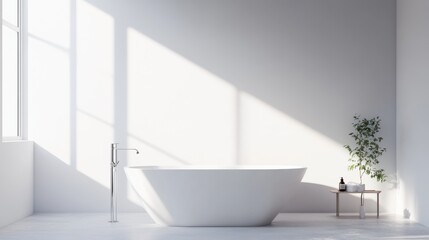 Fototapeta premium Modern minimalist bathroom with clean, elegant design. Featuring neutral tones and sleek fixtures