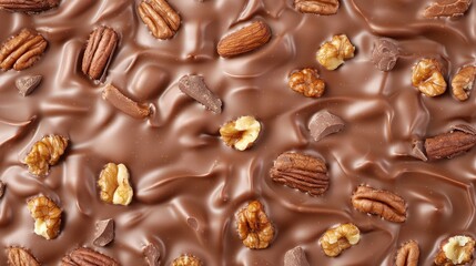Fototapeta premium Rich Chocolate Surface with Nuts, Delights for Sweet Lovers