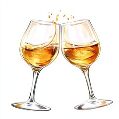 Cheers! Two glasses of sparkling wine clinking together in a celebratory toast.  The golden liquid shimmers.