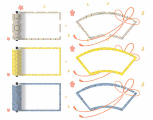 アラベスク　ハニカム　砂嵐　模様　巻物　フレーム　イラスト　セット