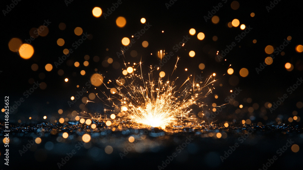 Aufkleber sparkling firework display illuminating dark background at night.