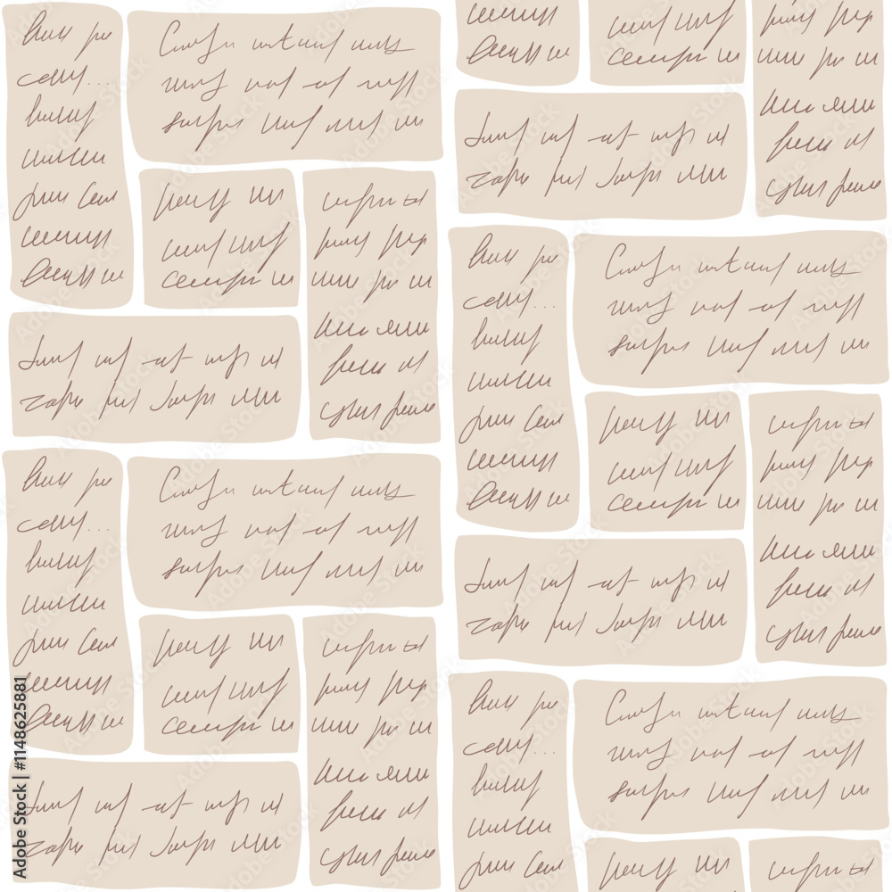 Poster scribble handwritten text seamless pattern. unreadable letter geometric blocks endless background. i