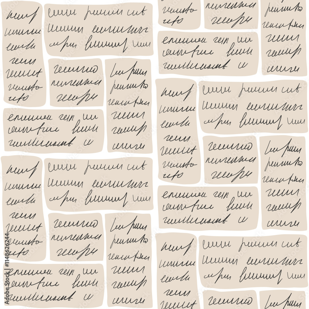 Poster scribble handwritten text seamless pattern. unreadable letter geometric blocks endless background. i