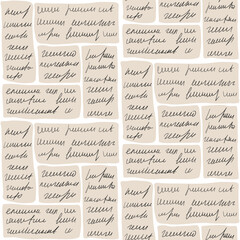 Materiał do szycia Scribble handwritten text seamless pattern. Unreadable letter geometric blocks endless background. Illegible note modular repeat cover. Vector hand drawn illustration.