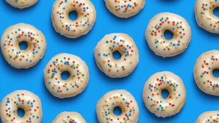 Obraz premium Colorful Donuts with Sprinkles on Bright Blue Background