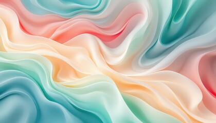 Obraz premium Abstract Pastel Swirls: Dreamlike Flowing Fabric Textures in Soft Hues of Teal, Peach, and Cream