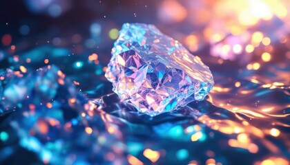 Fototapeta premium Abstract Crystal Gemstone on Iridescent Water Surface: A Digital Art Masterpiece