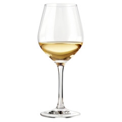 A wine glass is filled with white wine