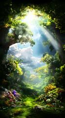 Enchanted Forest Illustration: Sunlit Path