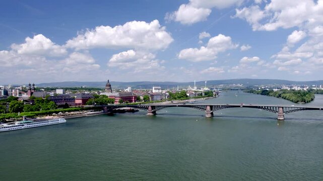 City Mainz with historic bridges and cathedral