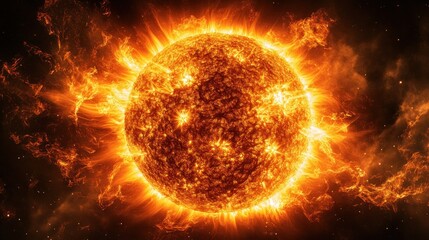 Obraz premium Burning sun with solar flares in space.